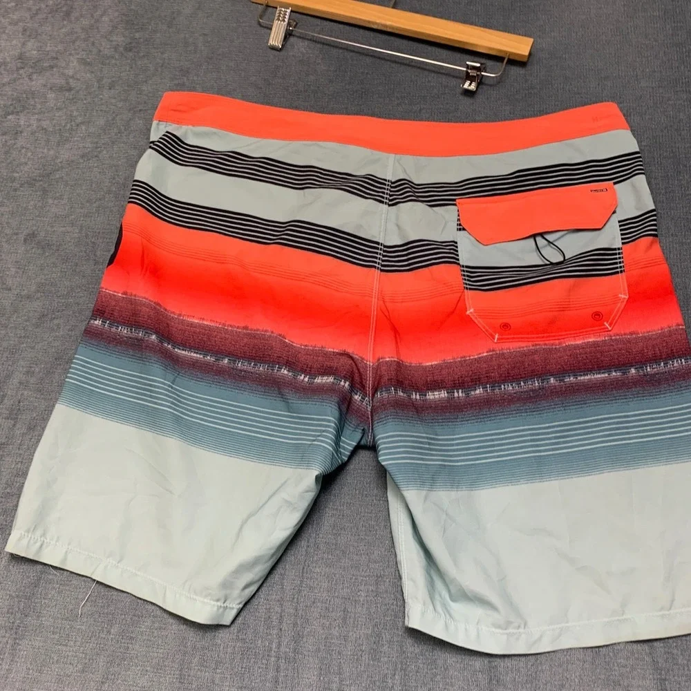 Hurley Board Shorts Men 38 Multicolor Straight Leg Drawstring Waist Summer Beach